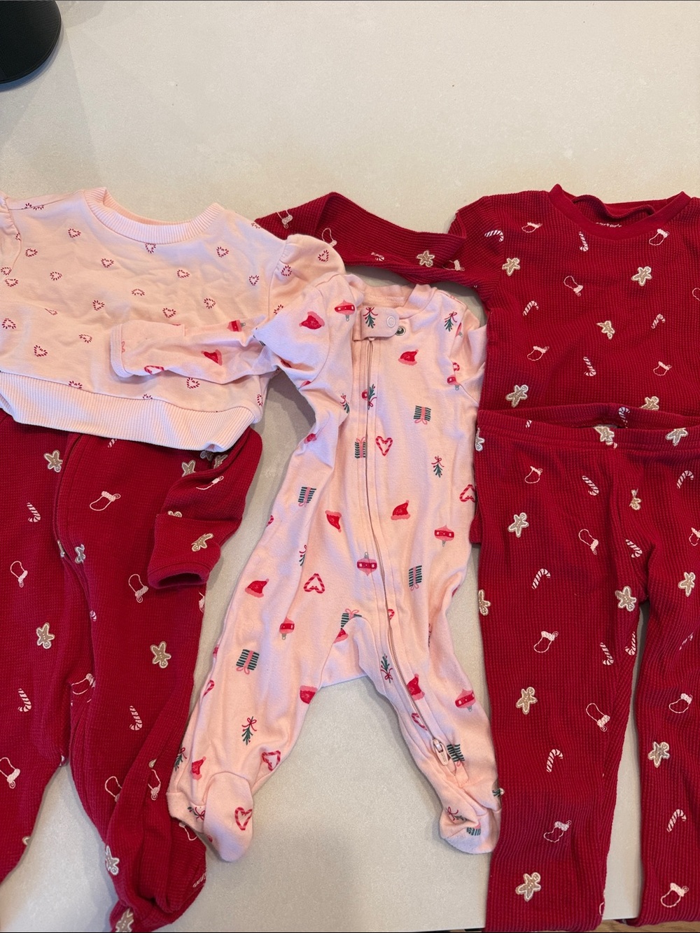 Carter's Pink and Red Holiday One-Piece Sleeper Pack